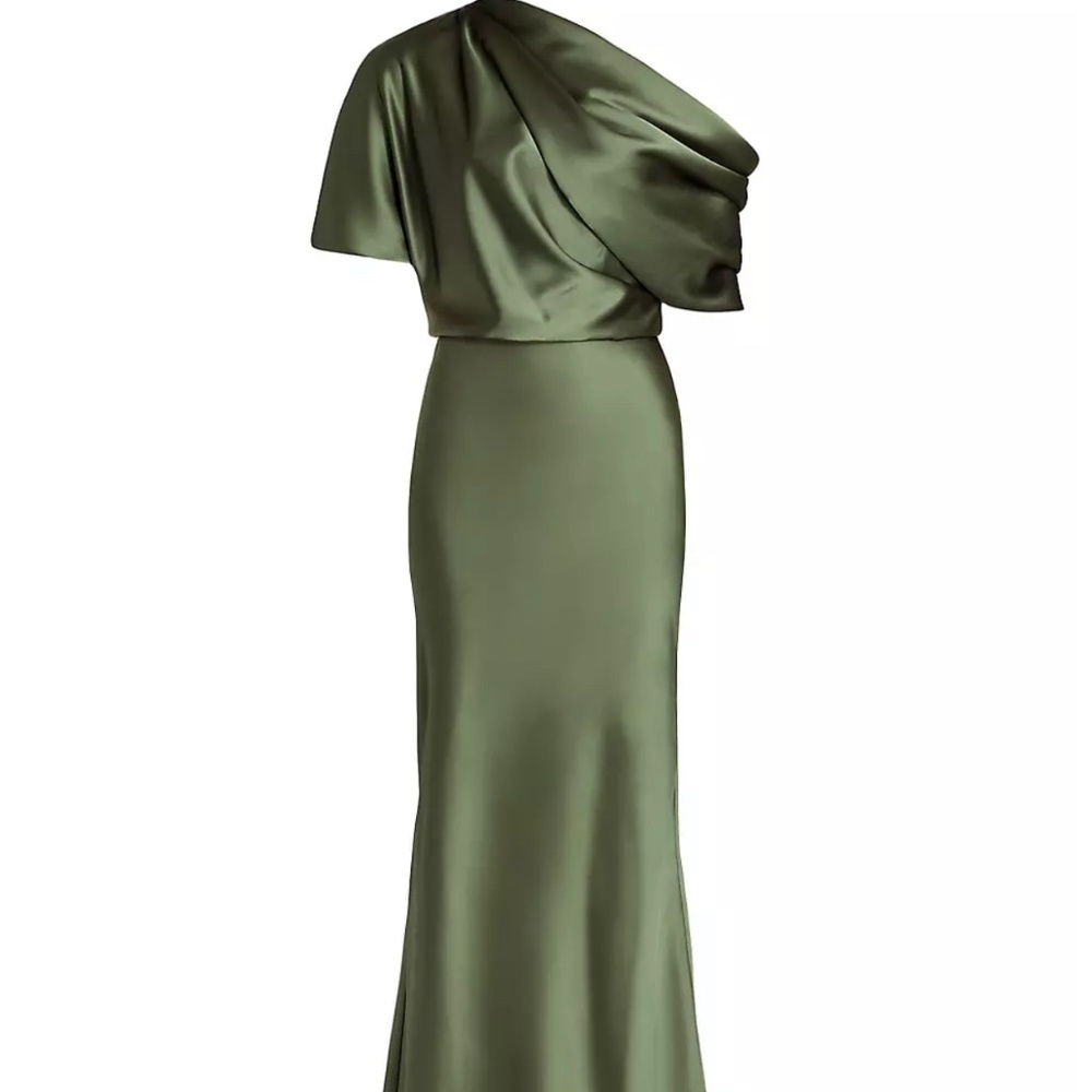 Amsale draped satin one shoulder-olive sz 2